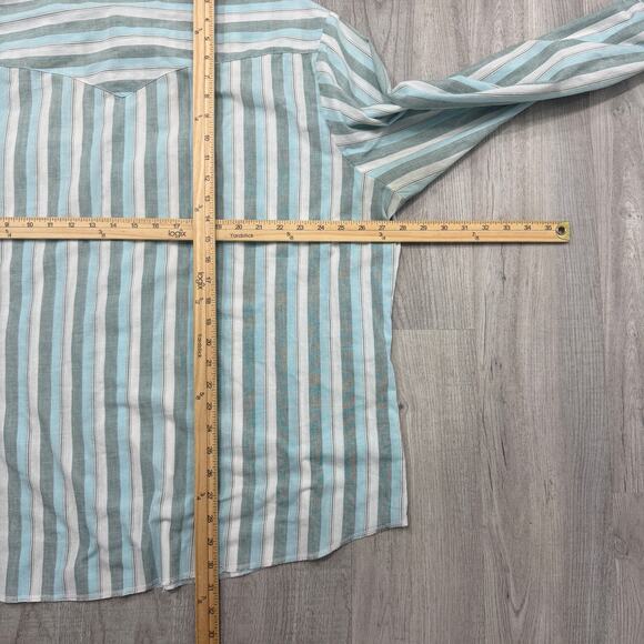 Vintage Wrangler Western Snap Button Shirt Men's 2XL Teal Striped 90s Cowboy - Picture 6 of 7